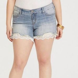 Torrid Jean Shorts Crochet Edged Hem NWT